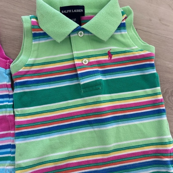 Ralph Lauren Kids Y2K Striped Polo Shirts - Pink and Green - Picture 3 of 5